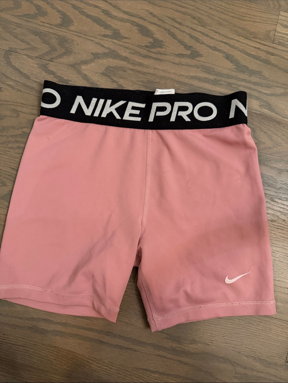 Nike Pro Pink Athletic Bike Shorts with Black Logo Waistband